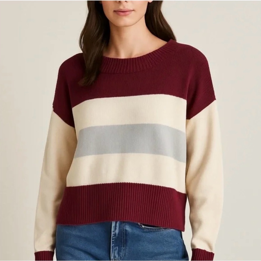 Lucky Brand Women's Colorblock Sweater - Burgundy, Cream, and Gray